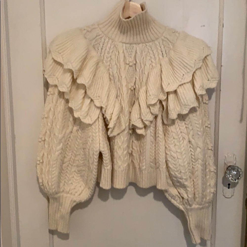 ZARA cropped balloon sleeve knit sweater